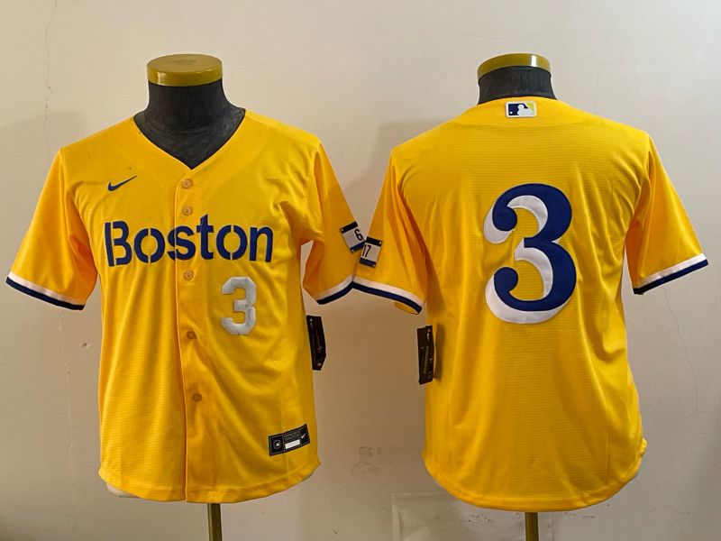 Youth 2025 Boston Red Sox #3 No Name Yellow City Edition Nike MLB Jersey style 02->youth mlb jersey->Youth Jersey